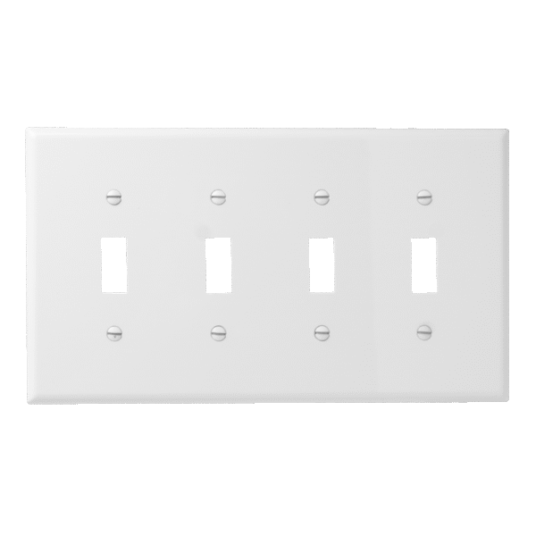 4-Gang Toggle Switch Wall Plate, Mid-Size, Polycarbonate Thermoplastic