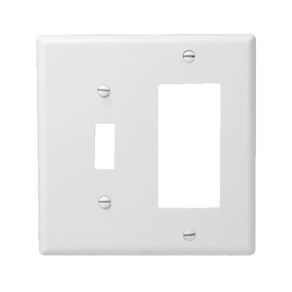 2-Gang Combination Wall Plate, 1 Toggle & 1 Decorator, Polycarbonate Thermoplastic