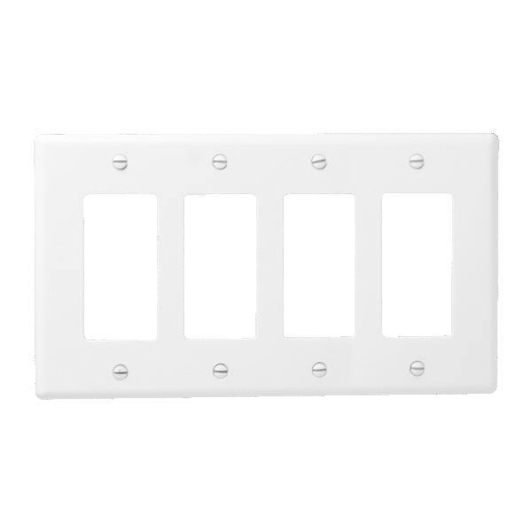 4-Gang Decorator Wall Plate, Mid-Size, Polycarbonate Thermoplastic